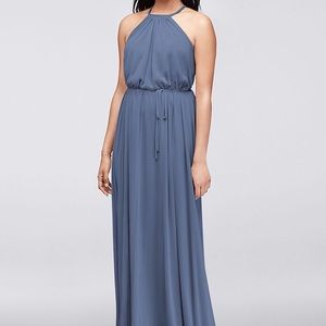 David’s bridal steel blue floor length dress